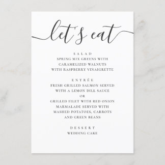 Laten we eten. Zwart-wit modern trouwscript Menu