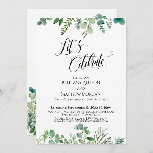 Laten we Eucalyptus Greenery Reception vieren Kaart (Voorkant / Achterkant)