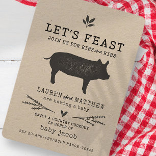 Laten we Feast maken! Modern Land Rustic BBQ Baby  Kaart