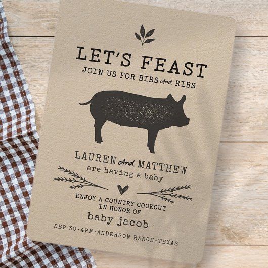 Laten we Feast maken! Modern Land Rustic BBQ Baby Kaart