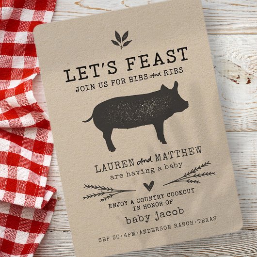 Laten we Feast maken! Modern Land Rustic BBQ Baby  Kaart