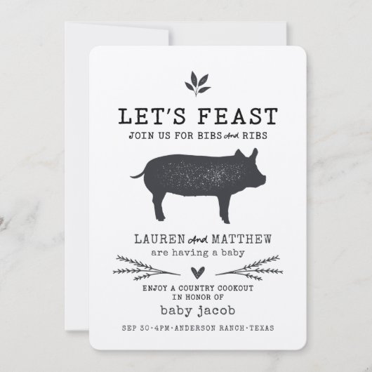 Laten we Feast maken! Modern Land Rustic BBQ Baby  Kaart (Voorkant)