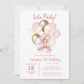 Laten we feest 6e meisje verjaardag roze gouden ba kaart (Voorkant)