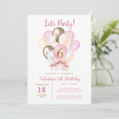 Laten we feest 6e meisje verjaardag roze gouden ba kaart (Staand voorkant)