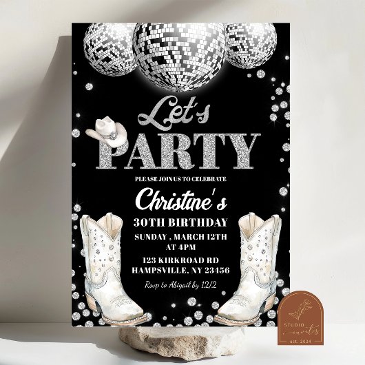 Laten we feest disco bal laarzen Verjaardagsfeestj Kaart