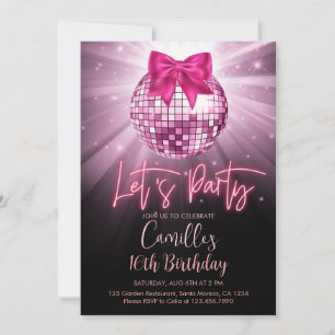Laten we feest Disco Bal roze strik Verjaardag Kaart