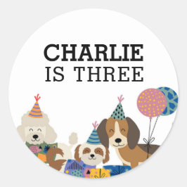 Laten we feest geven Honden Puppy Verjaardagsfeest Ronde Sticker