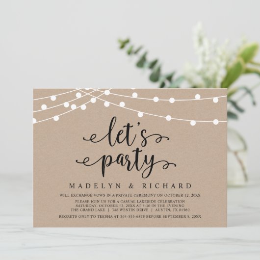 Laten we feest houden, weddenschap-feest kaart (Staand voorkant)