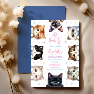 Laten we feest kitten kat verjaardagsuitnodiging kaart