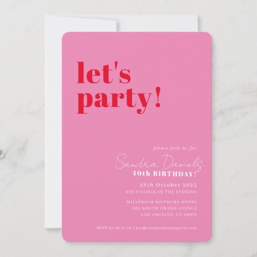 Laten we feest modern minimalistische verjaardag r kaart (Voorkant)