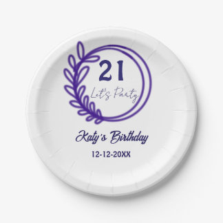 Laten we feest vieren 21ste verjaardag naam PURPER Papieren Bordje
