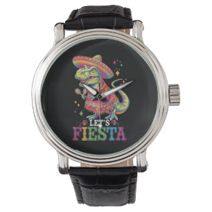 Laten we feest vieren Cinco De Mayo T Rex Dinosaur Horloge
