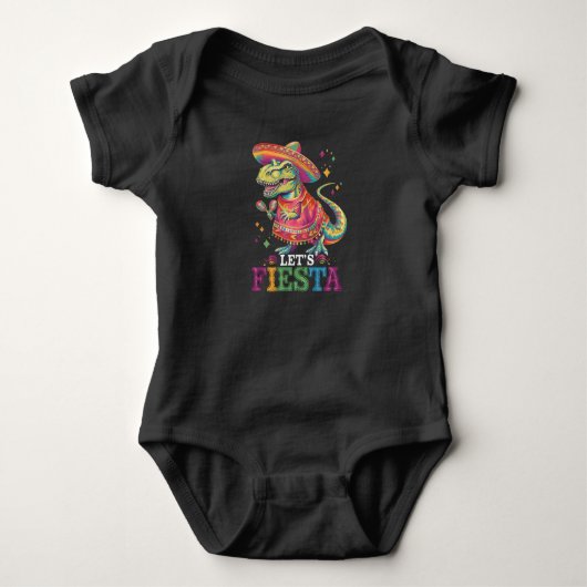 Laten we feest vieren Cinco De Mayo T Rex Dinosaur Romper (Voorkant)