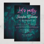 Laten we feest vieren hete roze neon script geblad kaart (Voorkant / Achterkant)