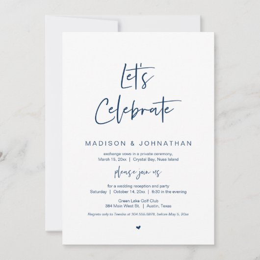 Laten we feest vieren, Marineblauw, Trouw Elopemen Kaart (Voorkant)