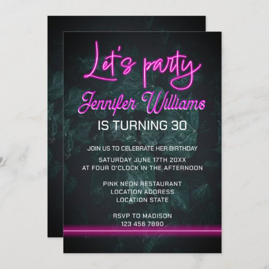 Laten we feest vieren met hete roze neon schrift g kaart (Voorkant / Achterkant)