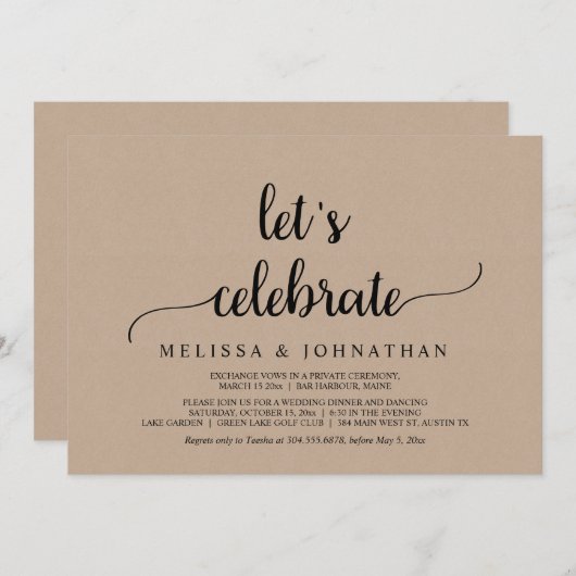 Laten we feest vieren, Rustic Wedding Elopement Pa Kaart (Voorkant / Achterkant)