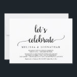 Laten we feest vieren, Rustic Wedding Elopement Pa Kaart<br><div class="desc">Mooi Laten we vieren,  Huwelijksaankondiging / Uitnodigingskaart na elopement,  in rustige,  eenvoudige,  minimalistische stijl. Dit is perfect voor uw huwelijksreceptie en nazomerse bruiloftsfeest. Voeg uw details toe in overeenkomend lettertype / lettering.
#TeeshaDerrick</div>