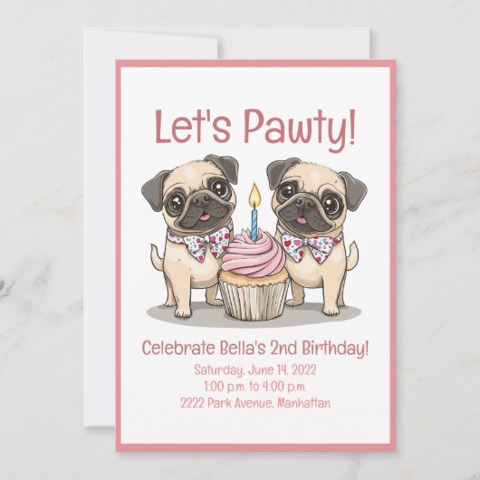 Laten we feest vieren Verjaardag Pug Honden Cupcak Kaart (Voorkant)