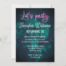 Laten we feest vlammend roze neon script gebladert