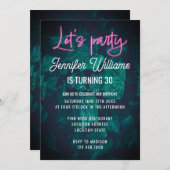 Laten we feest vlammend roze neon script gebladert kaart (Voorkant / Achterkant)