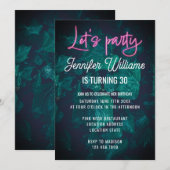 Laten we feest vuren roze neon script gebladerte v kaart (Voorkant / Achterkant)