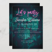 Laten we feest vuren roze neon script gebladerte v kaart (Voorkant / Achterkant)