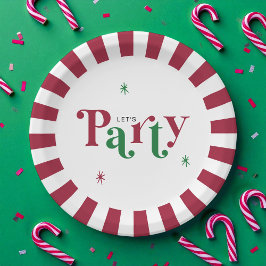 Laten we feestelijk retro-whimsical rood en groen  papieren bordje