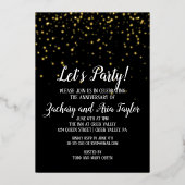 Laten we feestelijke Confetti houden | Zwart Jubil Folie Uitnodiging (Voorkant)