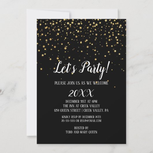 Laten we feestelijke Confetti op Black New Year's  Kaart (Voorkant)