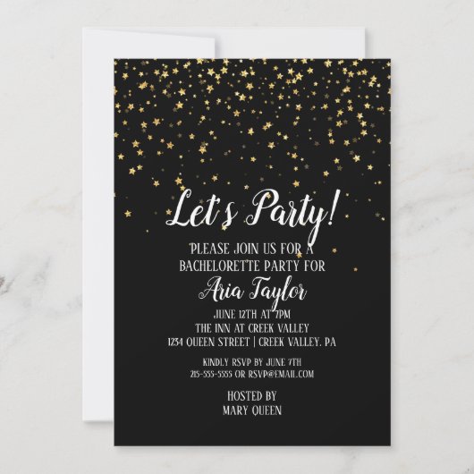 Laten we feestelijke Confetti op zwarte bacheloret Kaart (Voorkant)