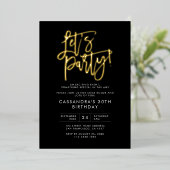Laten we feestelijke, minimale zwarte gouddag houd folie uitnodiging (Staand Voorkant)