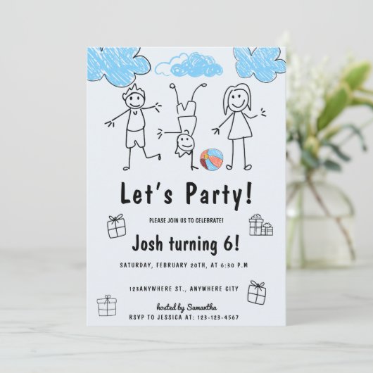 Laten we feestelijke uitnodigingen houden voor kin (Staand voorkant)