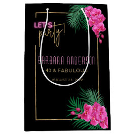 Laten we feestelijke zwarte gouden neon tropische  medium cadeauzakje