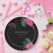 Laten we feestelijke zwarte gouden neon tropische papieren bordje (Feest)