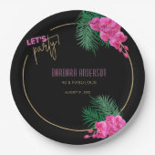 Laten we feestelijke zwarte gouden neon tropische papieren bordje (Voorkant)
