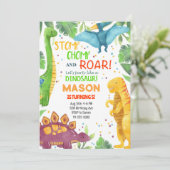 Laten we feesten als een dinosaurus verjaardag uit kaart (Staand voorkant)