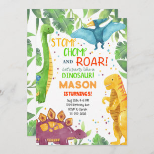 Laten we feesten als een dinosaurus verjaardag uit kaart