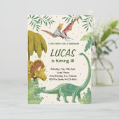 Laten we feesten als een dinosaurus verjaardag uit kaart (Staand voorkant)