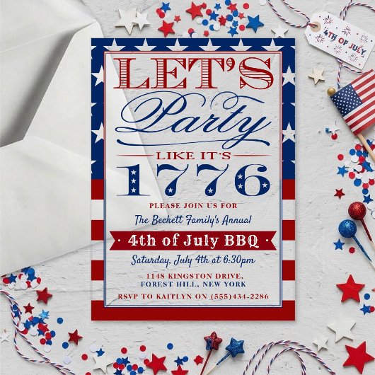 Laten we feesten alsof het 1776 is | 4 juli-feest acryl uitnodigingen