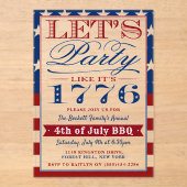 Laten we feesten alsof het 1776 is | 4 juli-feest acryl uitnodigingen (Voorkant)