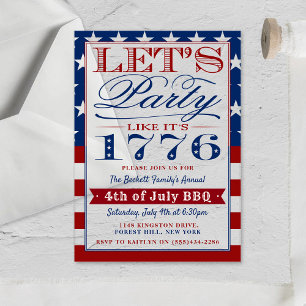 Laten we feesten alsof het 1776 is   4e juli acryl uitnodigingen