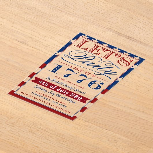 Laten we feesten alsof het 1776 is | 4e juli acryl uitnodigingen (Laagn)