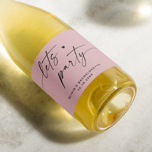 Laten we feesten. Bord stoffig roze script bachelo Sparkling Wijnetiket