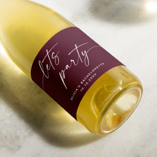 Laten we feesten. Bourgondisch modern script bache Sparkling Wijnetiket