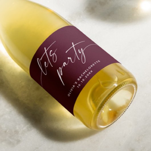 Laten we feesten. Bourgondisch modern script bache Sparkling Wijnetiket