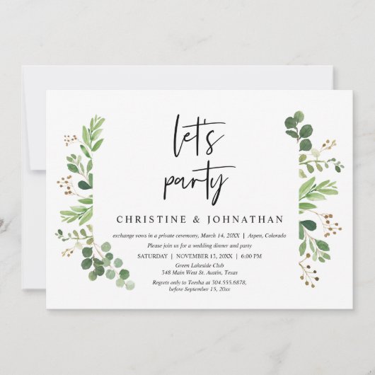 Laten we feesten, bruiloft Elopement Celebration Kaart (Voorkant)