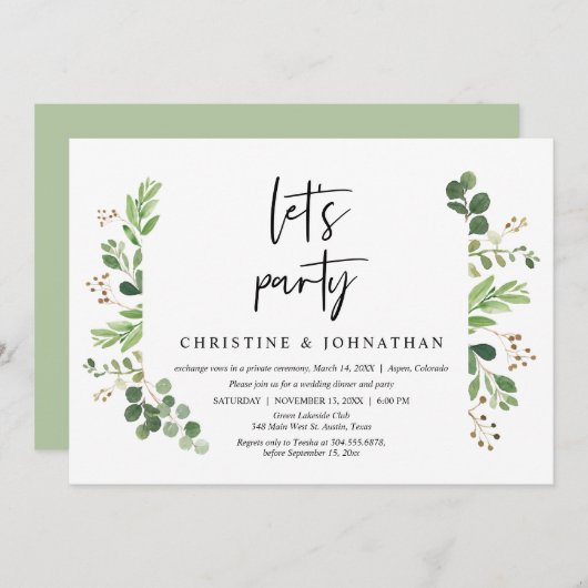 Laten we feesten, bruiloft Elopement Celebration Kaart (Voorkant / Achterkant)