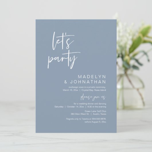 Laten we feesten, bruiloftsdiner en dansen kaart (Staand voorkant)