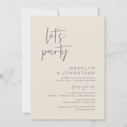 Laten we feesten, bruiloftsdiner en dansen kaart (Voorkant)